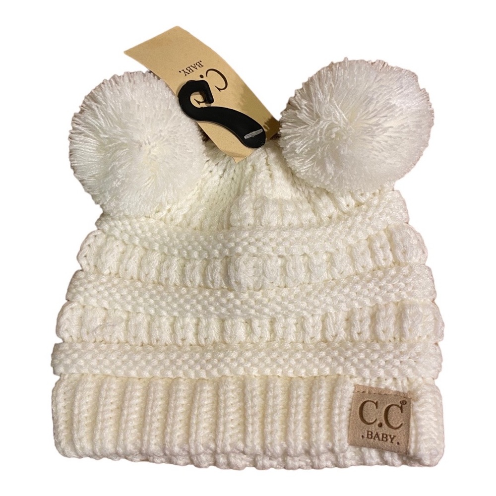 C.C Baby Ivory Double Pom Beanie-NWT